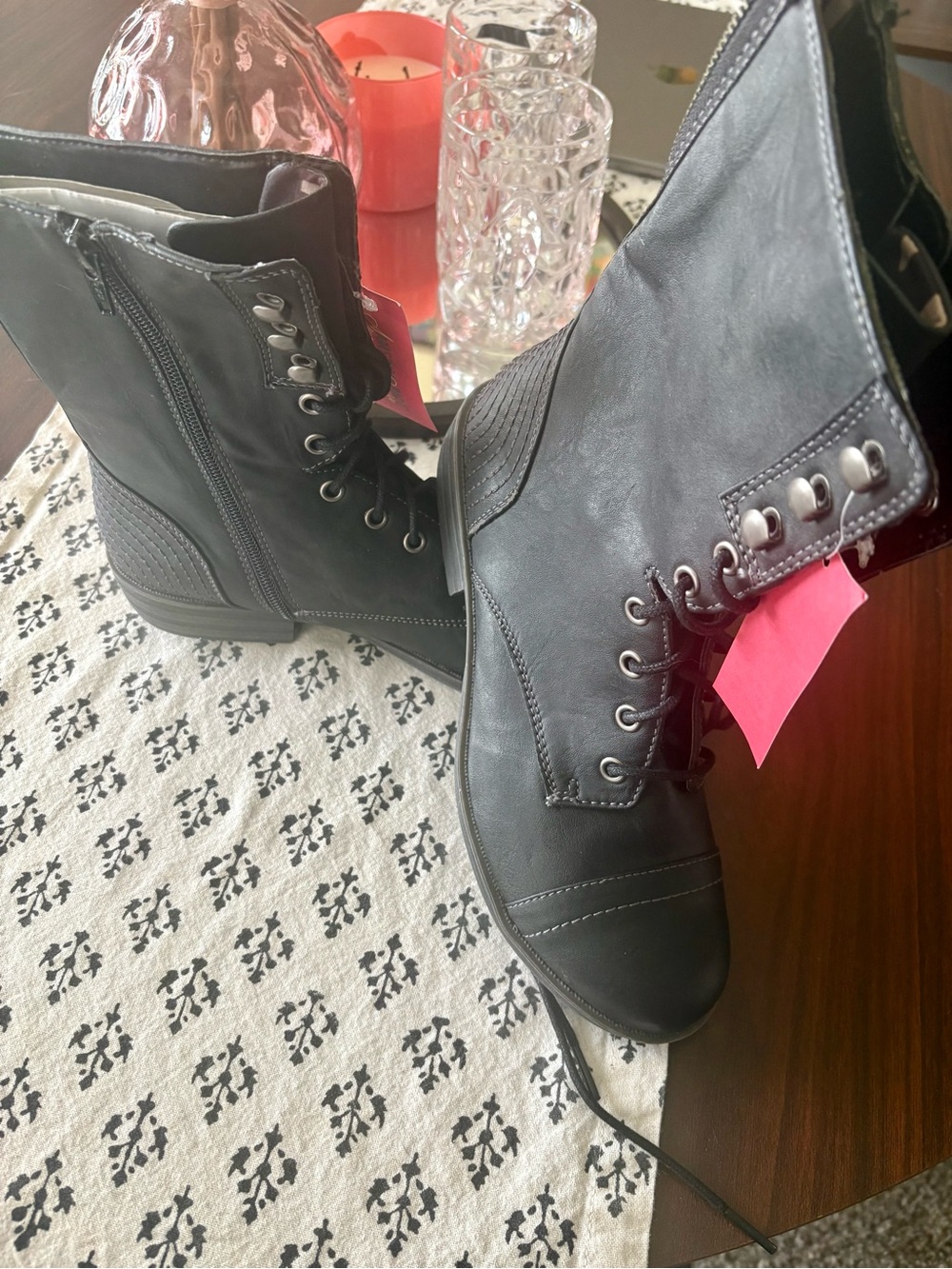 American Tag Women’s Black Lace-Up Combat Boots-NWT!